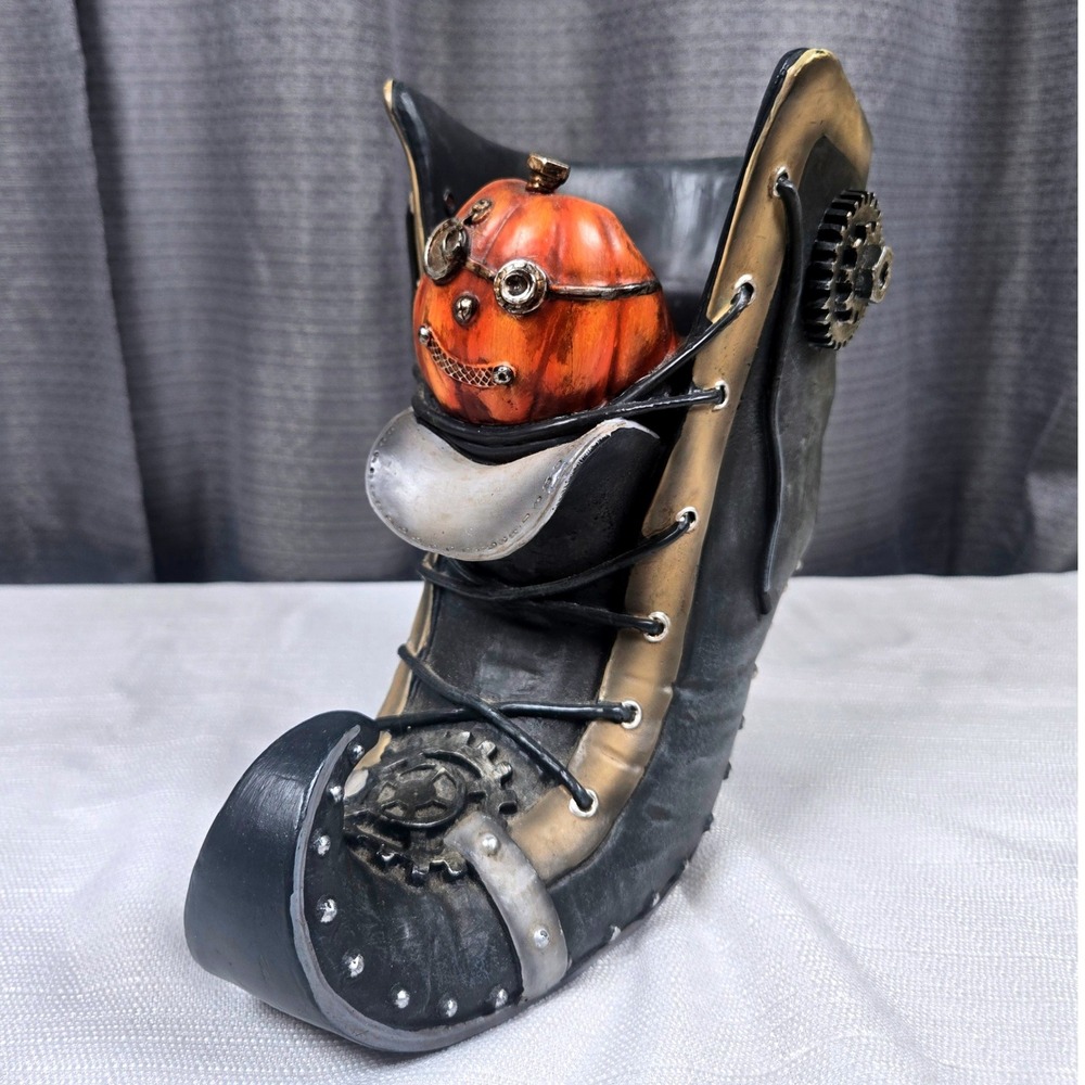 Yankee Candle Steampunk Pumpkin Witch Boot Candle Jar Holder Halloween 8.5"